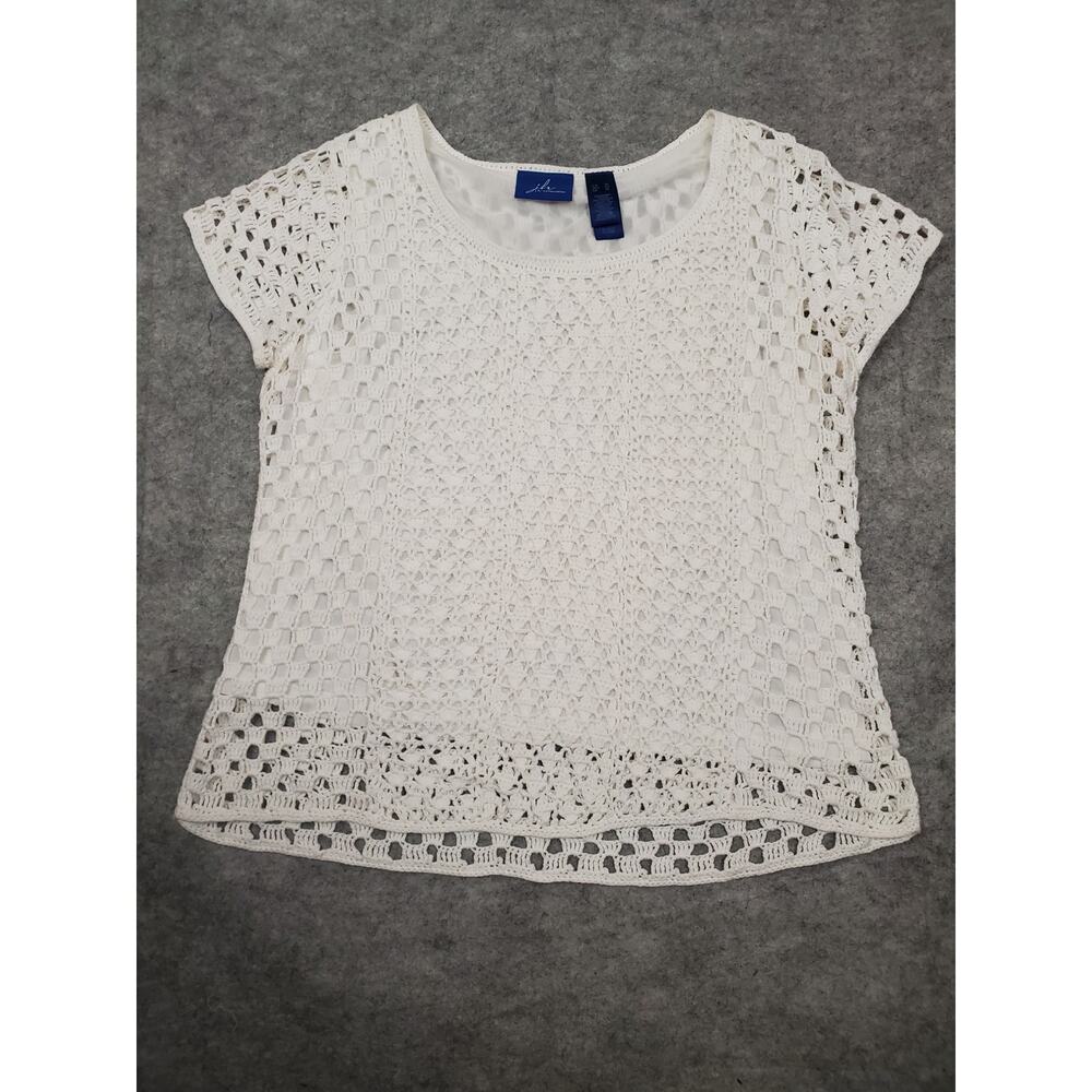 Women's J.H. Collectibles XL White Knit Short Sleeve Blouse